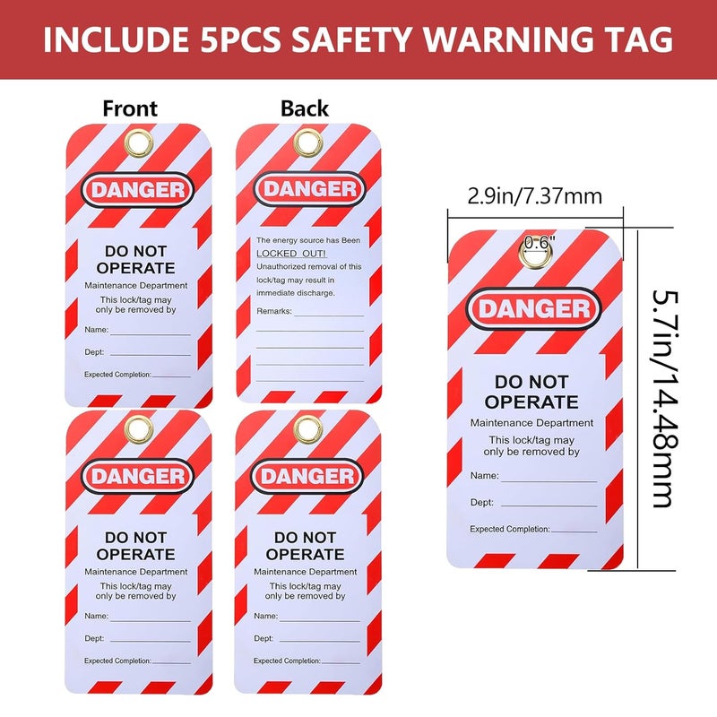 Allucky Lockout Tagout Locks, 5pcs Safety Locks Keyed Differently(Come with 1pcs Master Key) & 5pcs Lockout Tagout Tags, Lock Out Tag Out Padlocks Set, 2 Keys Per Lock(No.1-5) - Image 4